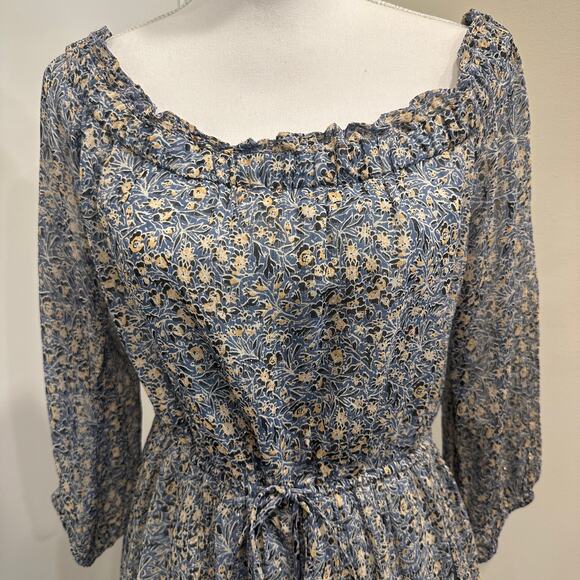 Anthropologie‎ Kira Blue Floral Off-Shoulder Peasant Midi Dress Cottage Boho 12 - Picture 4 of 12
